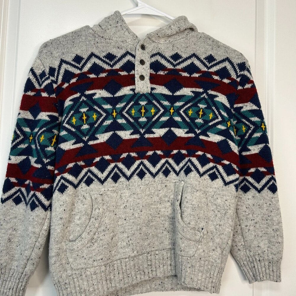 Boys Hooded Sweater Gray Red Navy Blue NWOT Size M (7-8)